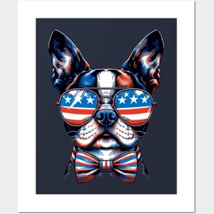 Boston Terrier Dog Sunglasses American Flag 4th of July Posters and Art